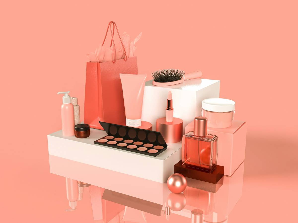 Side-by-side comparison: cluttered makeup counter vs. organized setup with acrylic beauty stand display